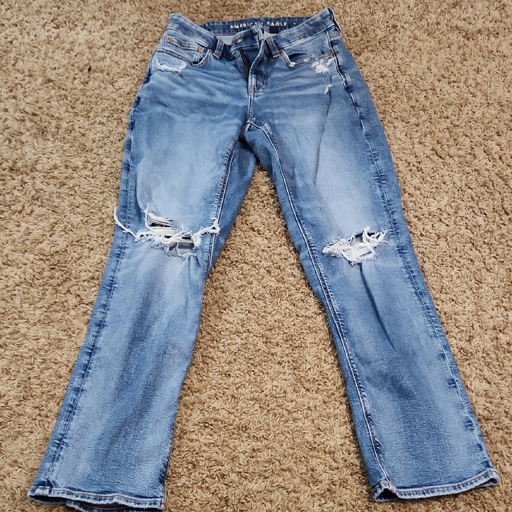 American Eagle Outfitters Light Blue Distressed Straight Leg Jeans
